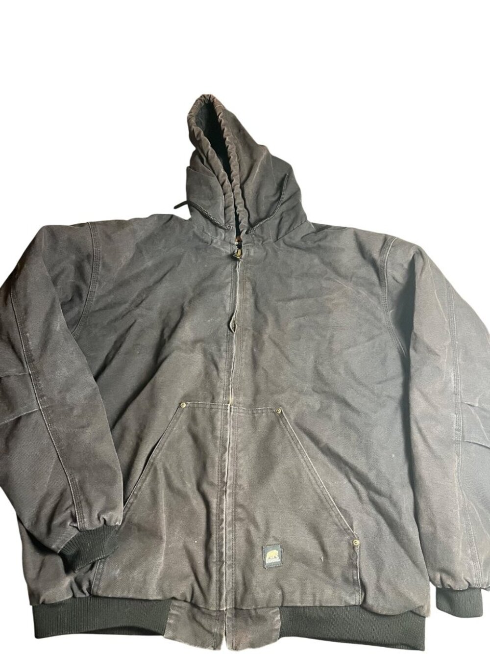 Berne Workwear Mens 2XL fadded Black Canvas Hooded Jacket Full Zip Ribbed Cuffs